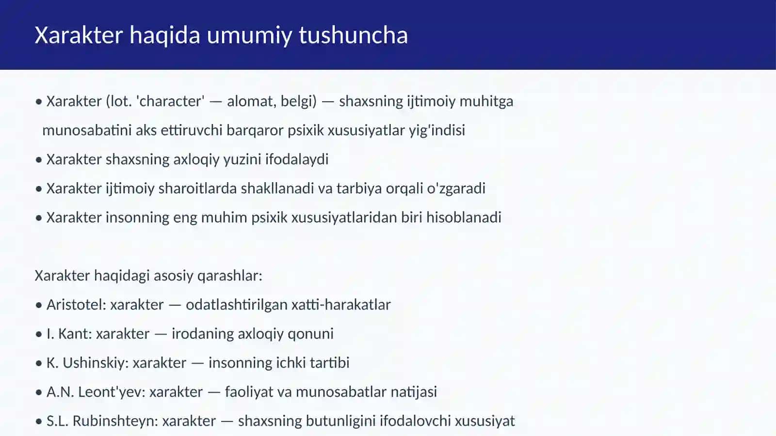 Xarakter haqida tushuncha. Qobiliyatlar haqida tushuncha 3