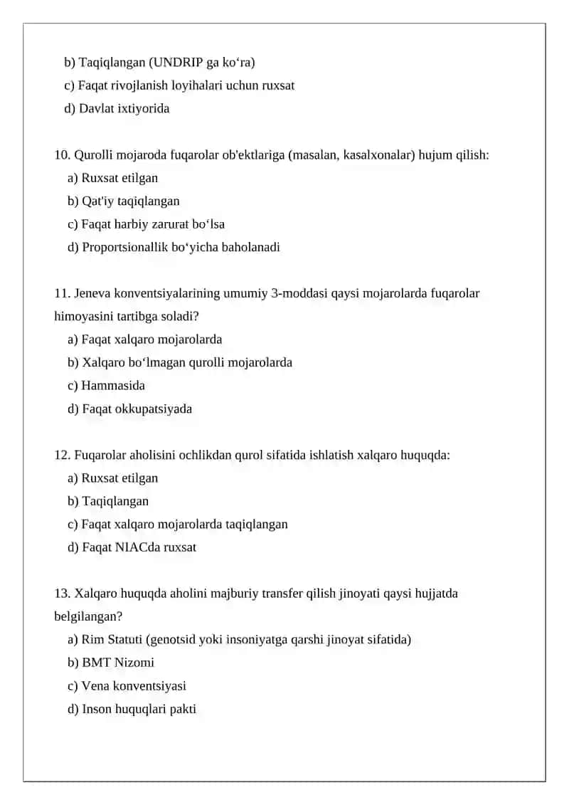 Xalqaro huquqda aholi Test 3