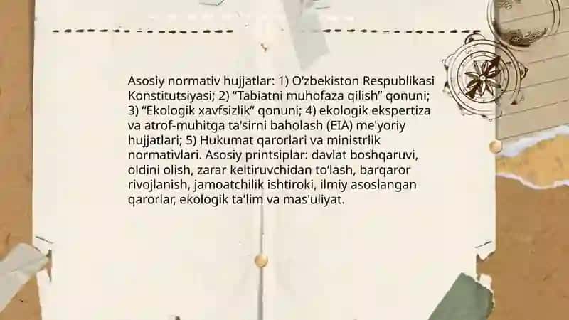 Oʻzbekiston ekologik qonunchiligi: asosiy normativ hujjatlar va printsiplari 3