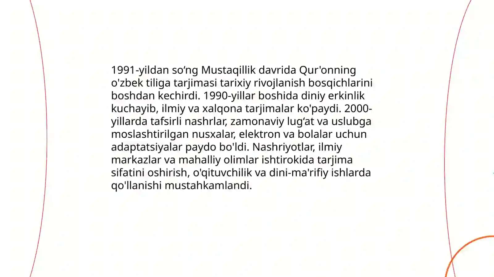 TAQDIMOT "Mustaqilik yillarda quroning Uzbek tilga tarjima qilinshi va tasirlari haqda" 3