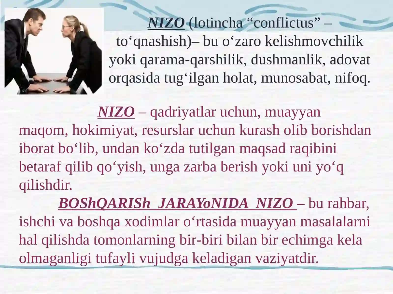 Korporativ nizolar va ular oldini olish va manfaatlar to'qnashuvini samarali boshqarish Reja 3