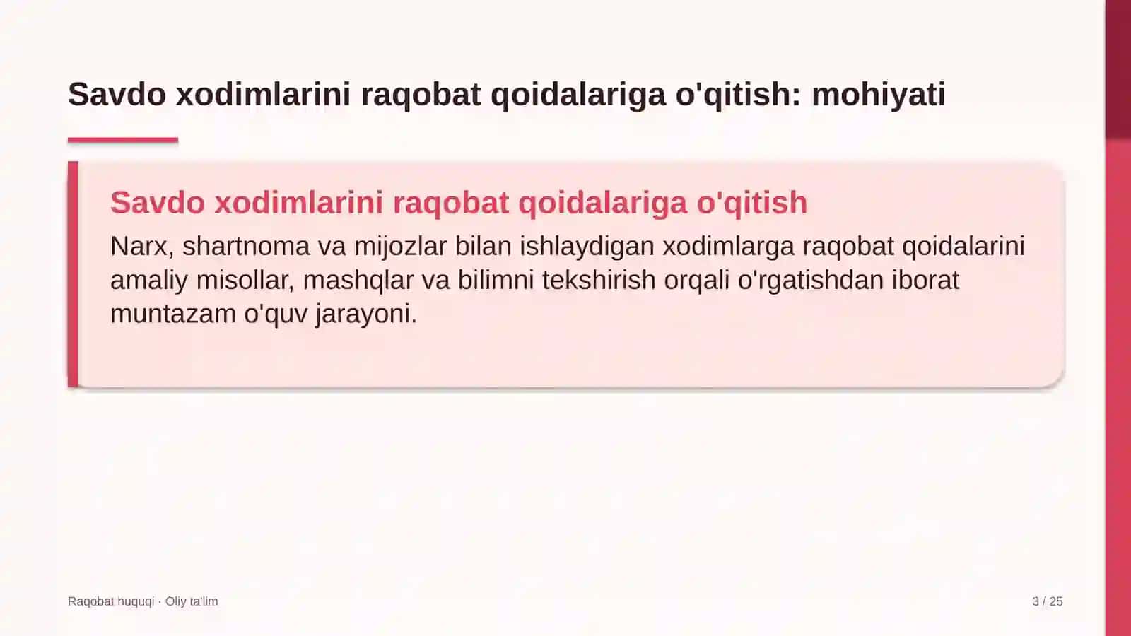 Chinni-fayans sanoatida savdo xodimlarini raqobat qoidalari bo'yicha o'qitish 3