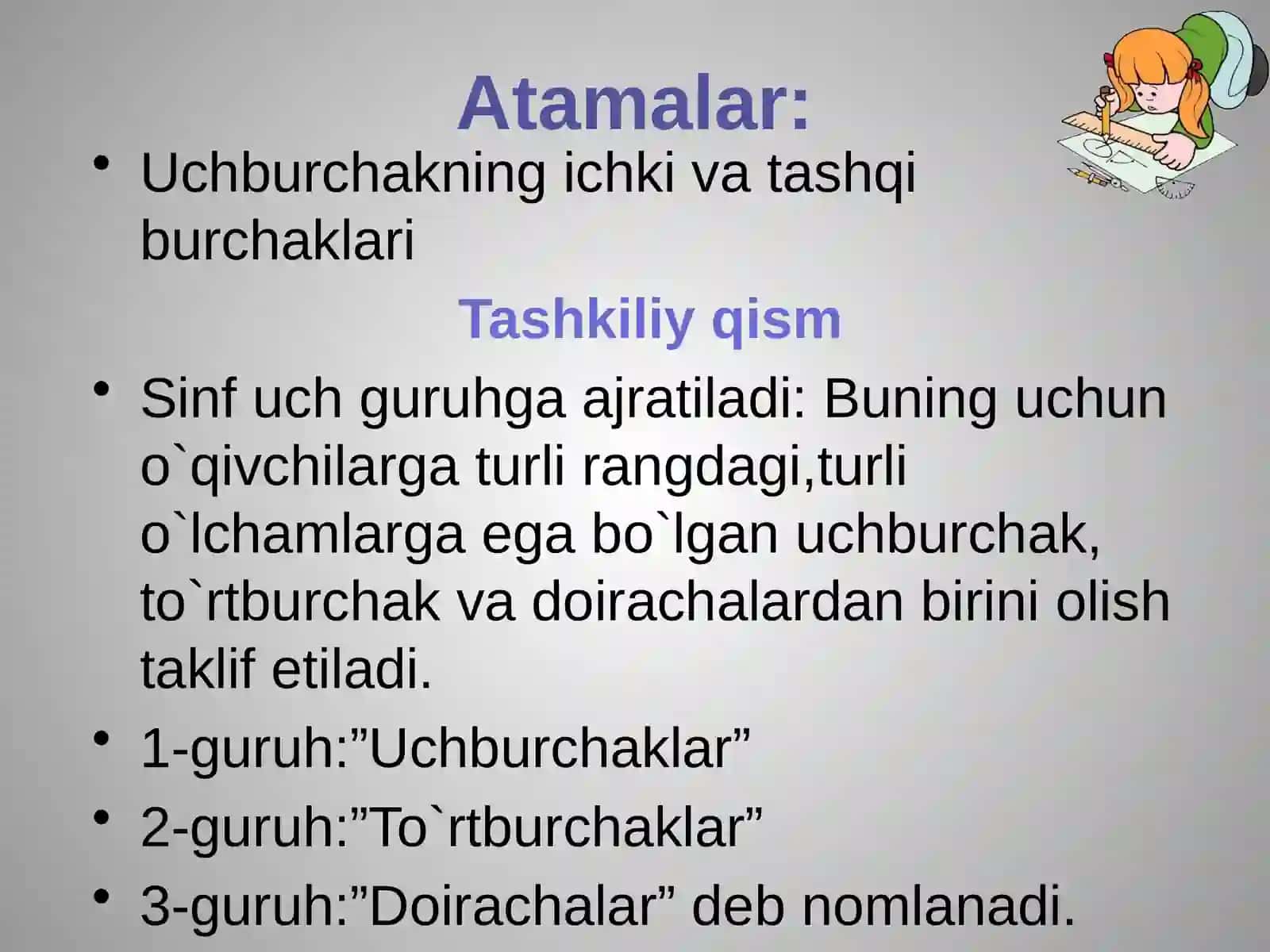 Uchburchak tashqi burchagining xossasi 3