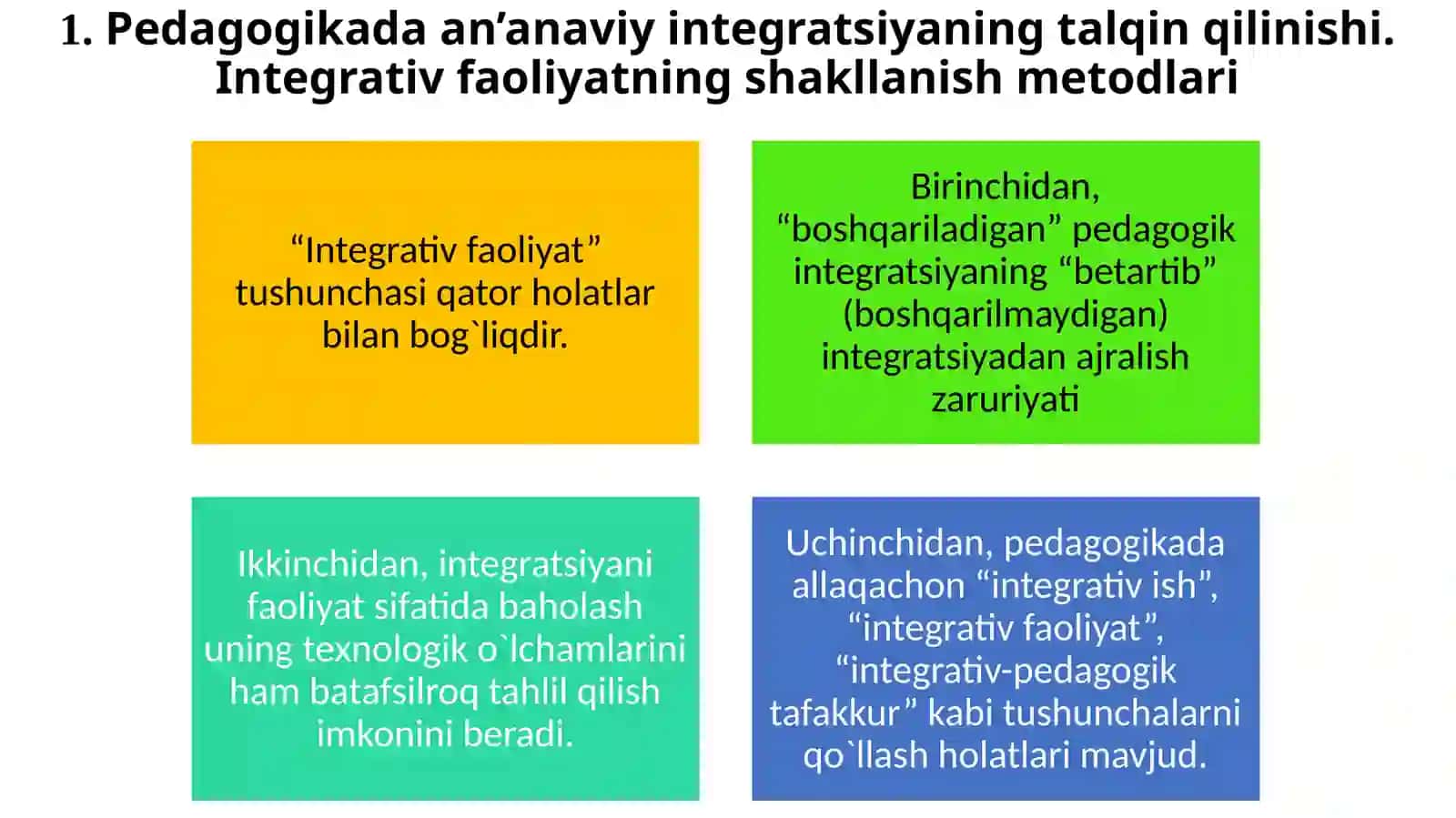 Pedagogikadaan’anaviyintegratsiyaningtalqinqilinishi.Integrativfaoliyatningshakllanishmetodlari 3