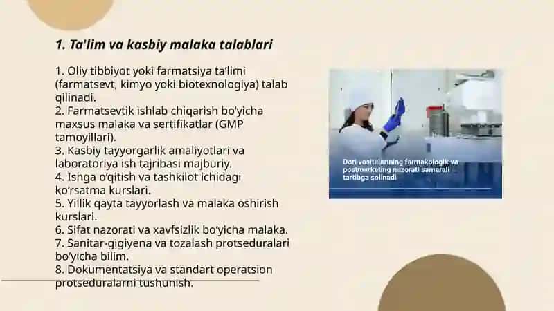 Farmatsevtik ishlab chiqarishda xodimlarga qo‘yiladigan talablar 3
