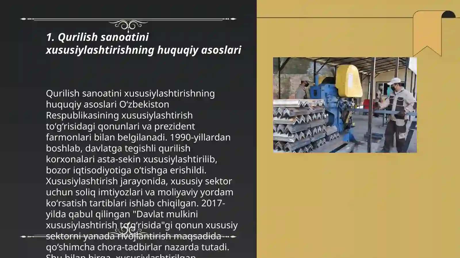 Qurilish industriyasi korxona va tashkilotlarini davlat tasarrufidan chiqarish va xususiylashtirishning asosiy yo'nalishlari 3