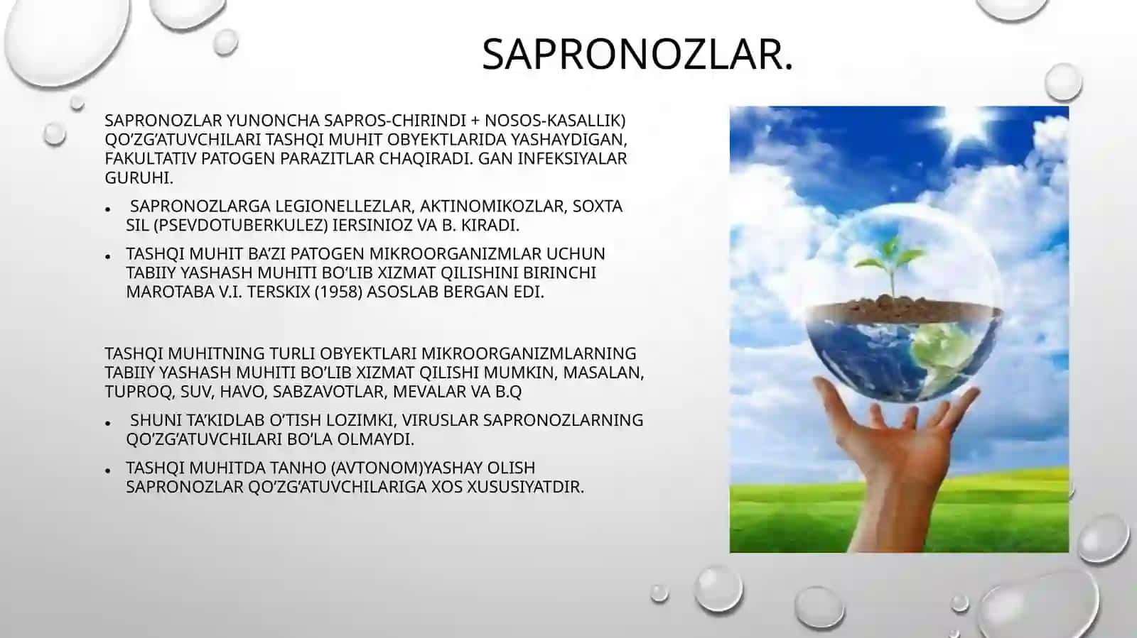 Sapronozkasalliklar. Ichakiersinozlari. Soxta sil. Kasallikni kelib chiqishi, profilaktikasi va epidemiyaga qarshi chora tadbirlarni tashkillashtirish.Bezgakkasalligi 3