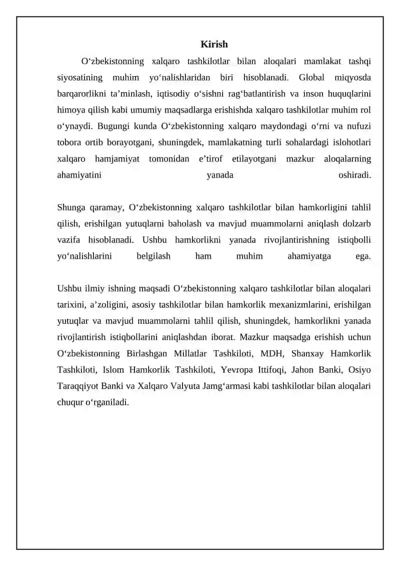 Oʻzbekistonning xalqaro tashkilotlari bilan aloqalari 3
