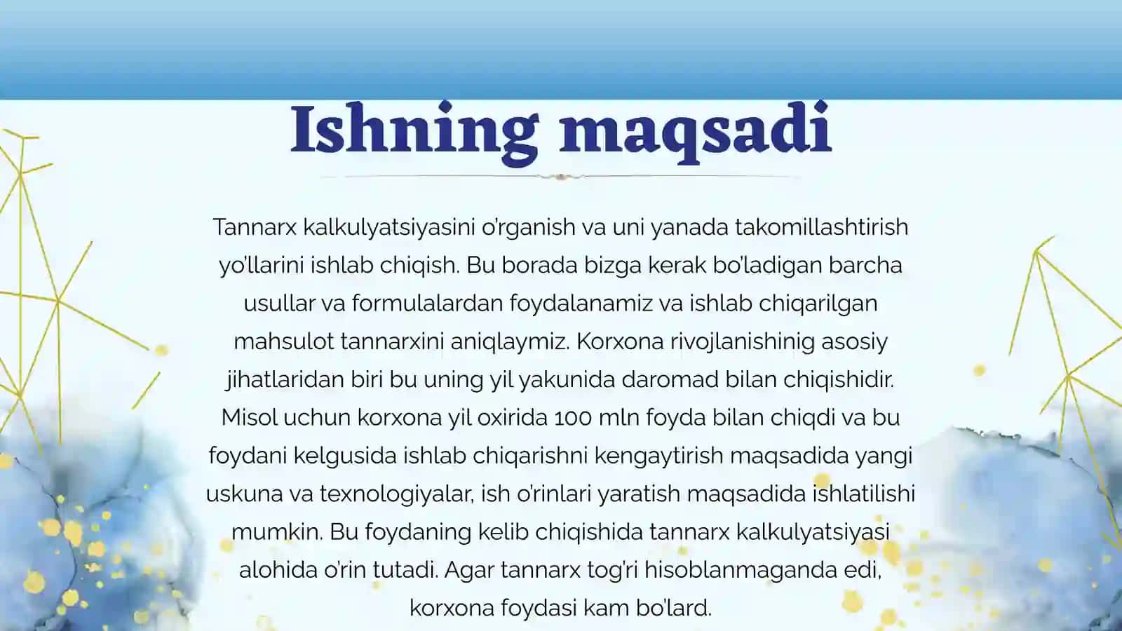 TANNARXNI TO’LIQ VA O’ZGARUVCHAN XARAJATLAR BO’YICHA TAQSIMLASH ASOSIDA KALKULYATSIYA QILISH TARTIBI 3