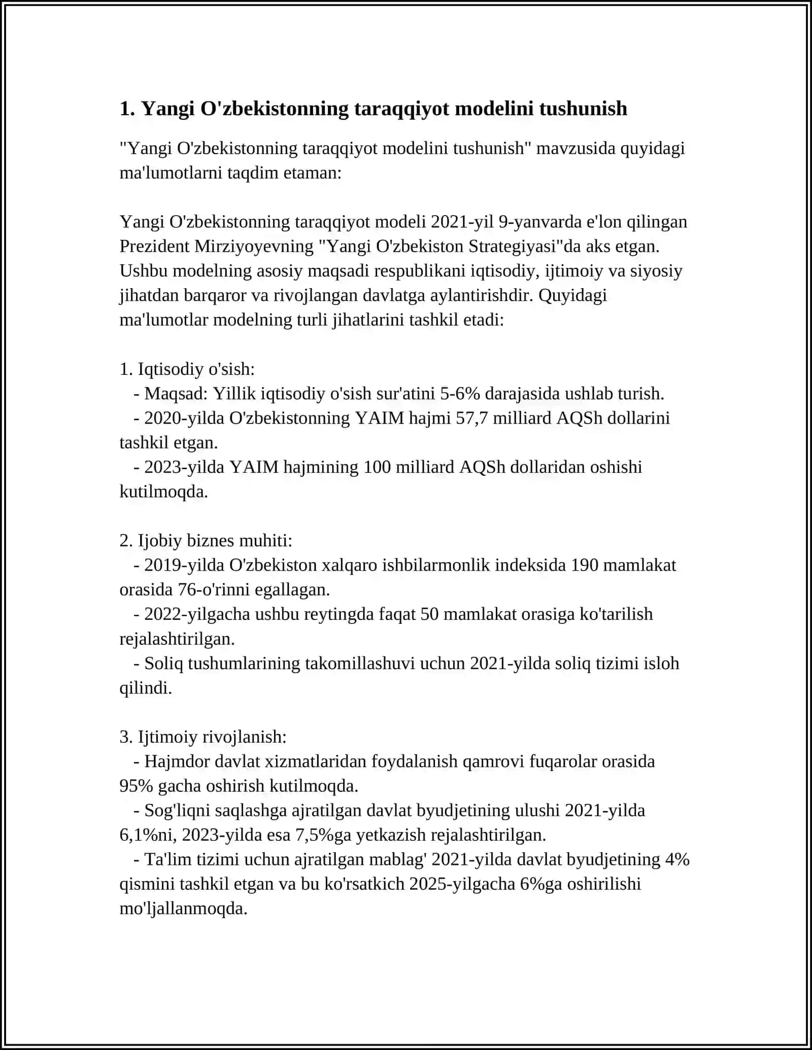 YANGI OZBEKISTON TARAQIYOT STRATEGIYASINING MAZMUNI. MOHIYATI VA YONALISHLARI 3