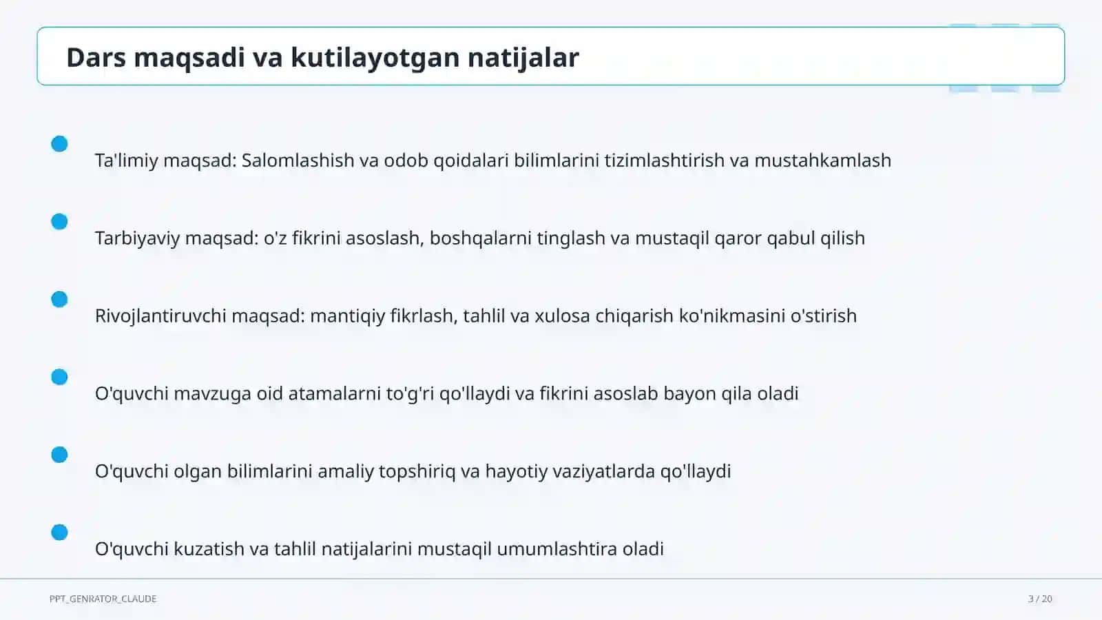 Salomlashish va odob qoidalari (1-sinf) 3