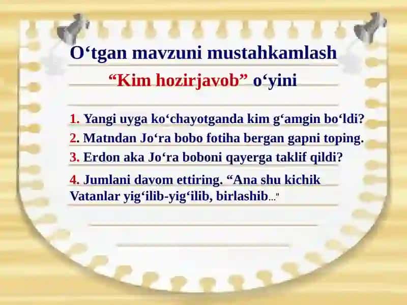 "Mavzu: Bo‘lim yuzasidan takrorlash" 3