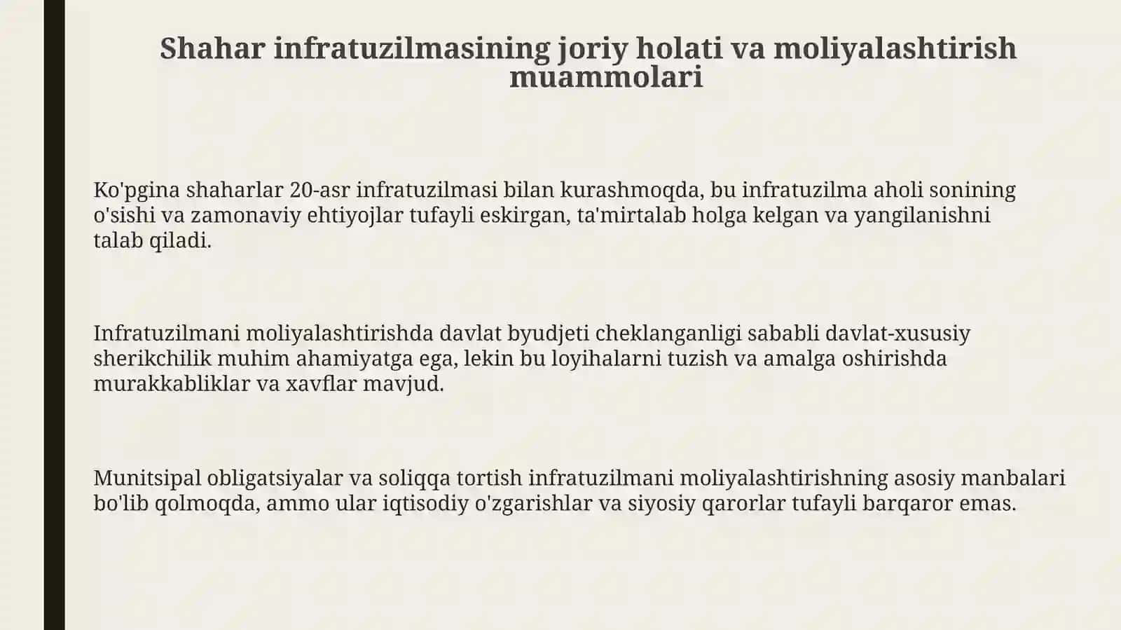 Shahar infratuzilmasi muammolari 3
