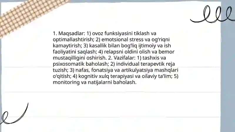 Ovoz buzilishlarida psixoterapiyani tashkil etish va oʻtkazish 3