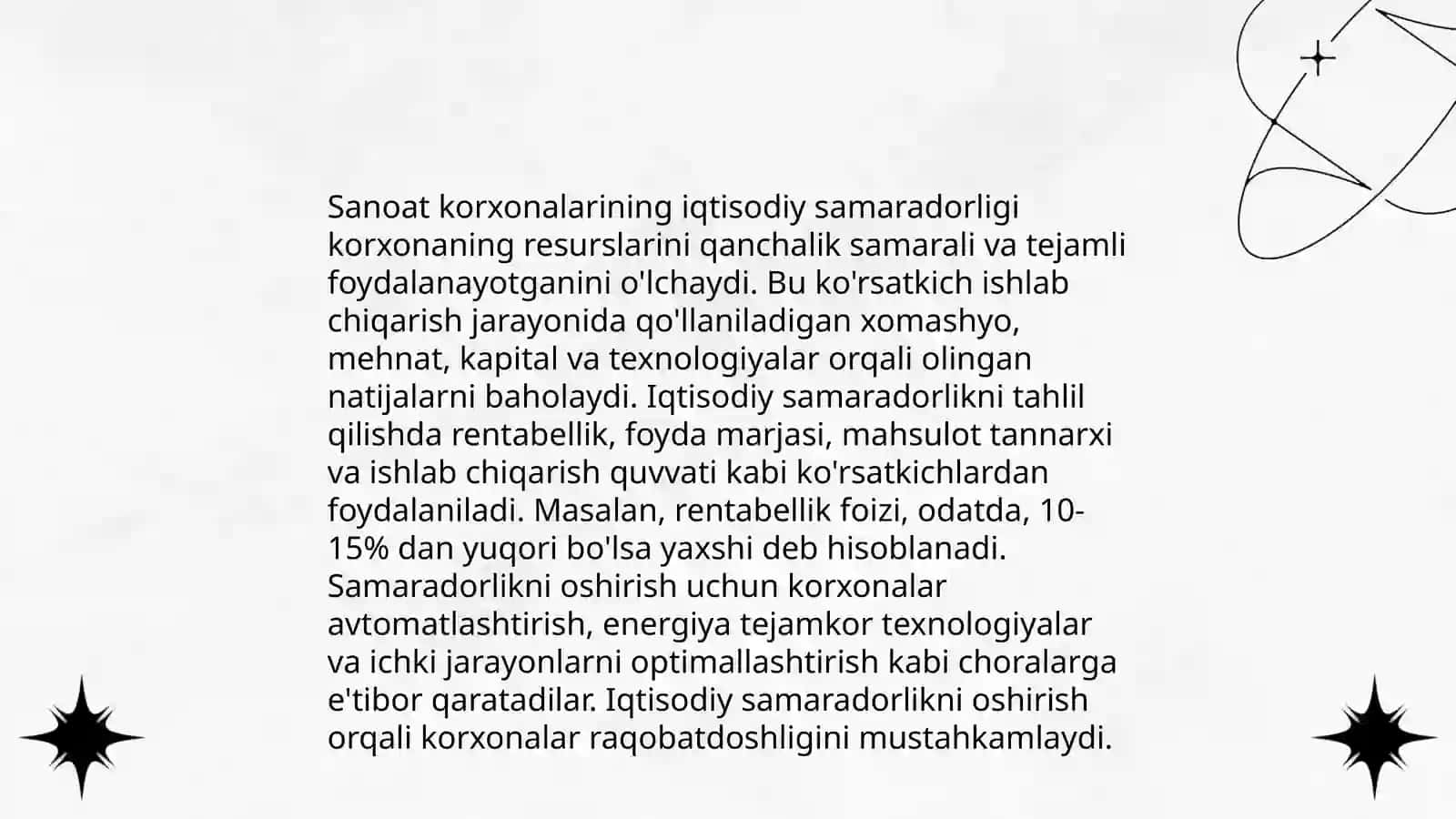 Sanoat korxonalari iqtisodiy samaradorlik ko'rsatkichlari va hisoblash yo'llari 3