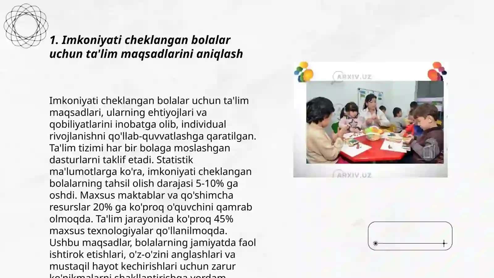 Imkoniyati cheklangan bolalarni oʻqitishda ta'lim maqsadlarini belgilashning ahamiyati Imkoniyati cheklangan bolalarni oʻqitishda ta'lim maqsadlarini loyihalash 3