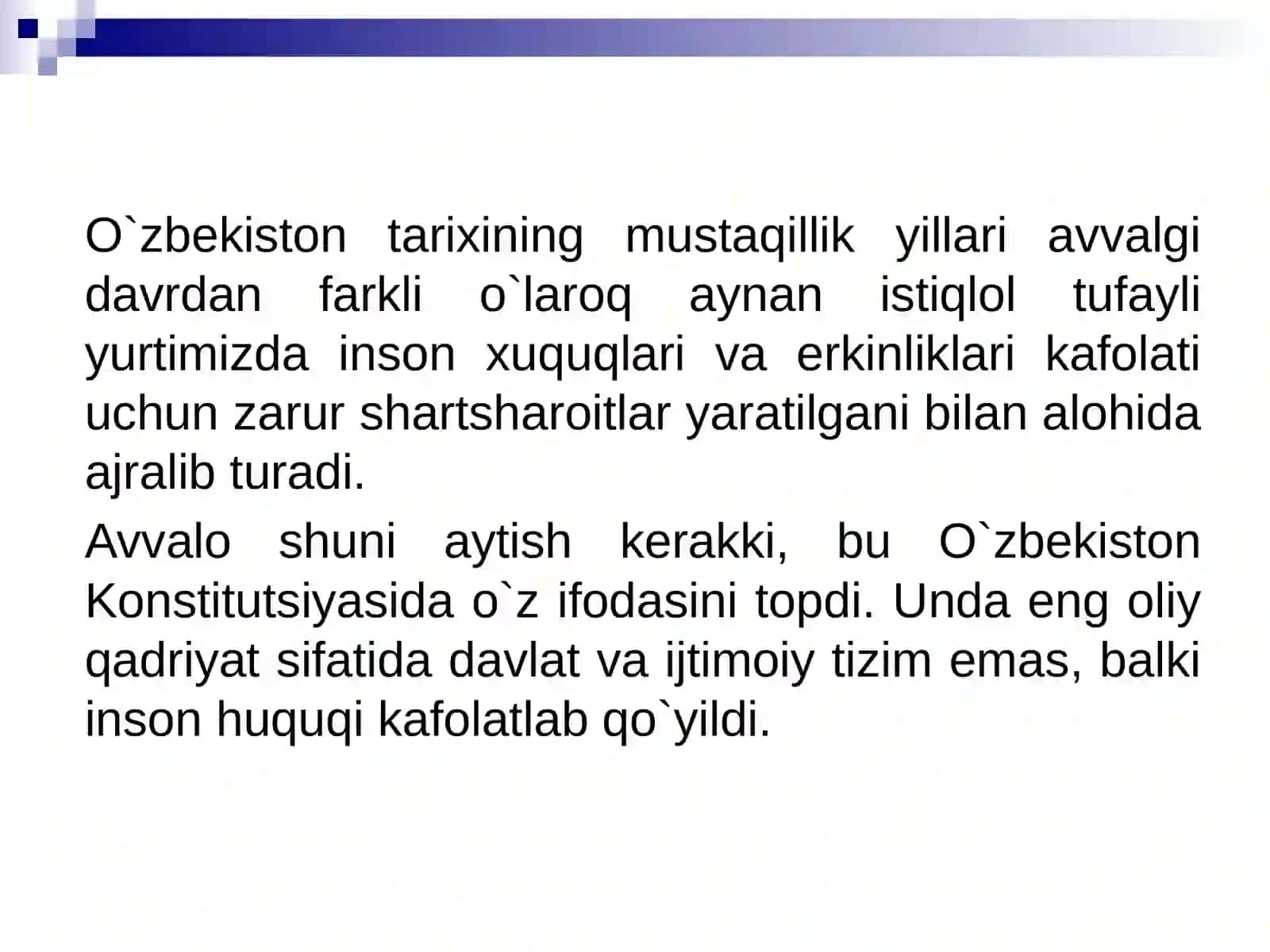 O‘ZBEKISTONDA INSON HUQUQLARI VA ERKINLIKLARI KAFOLATINING YARATILISHI 3
