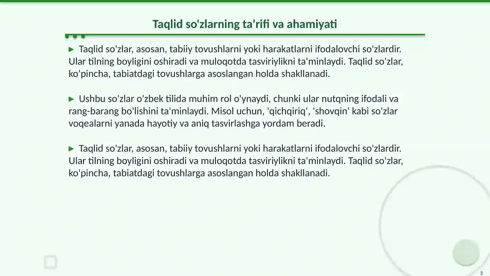 Taqlid soʻzlar. Ularning turlari 3