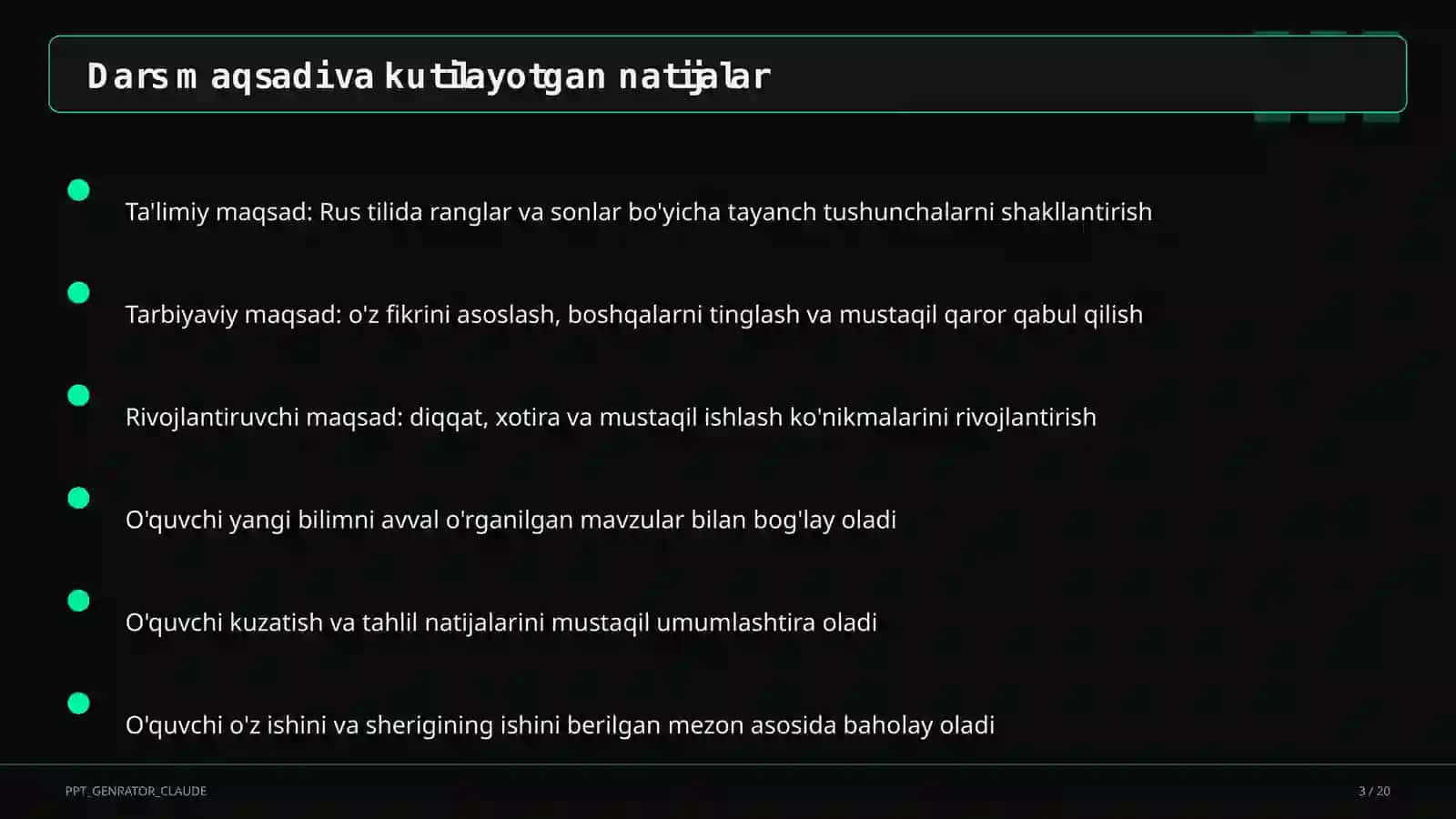 Rus tilida ranglar va sonlar (2-sinf) 3