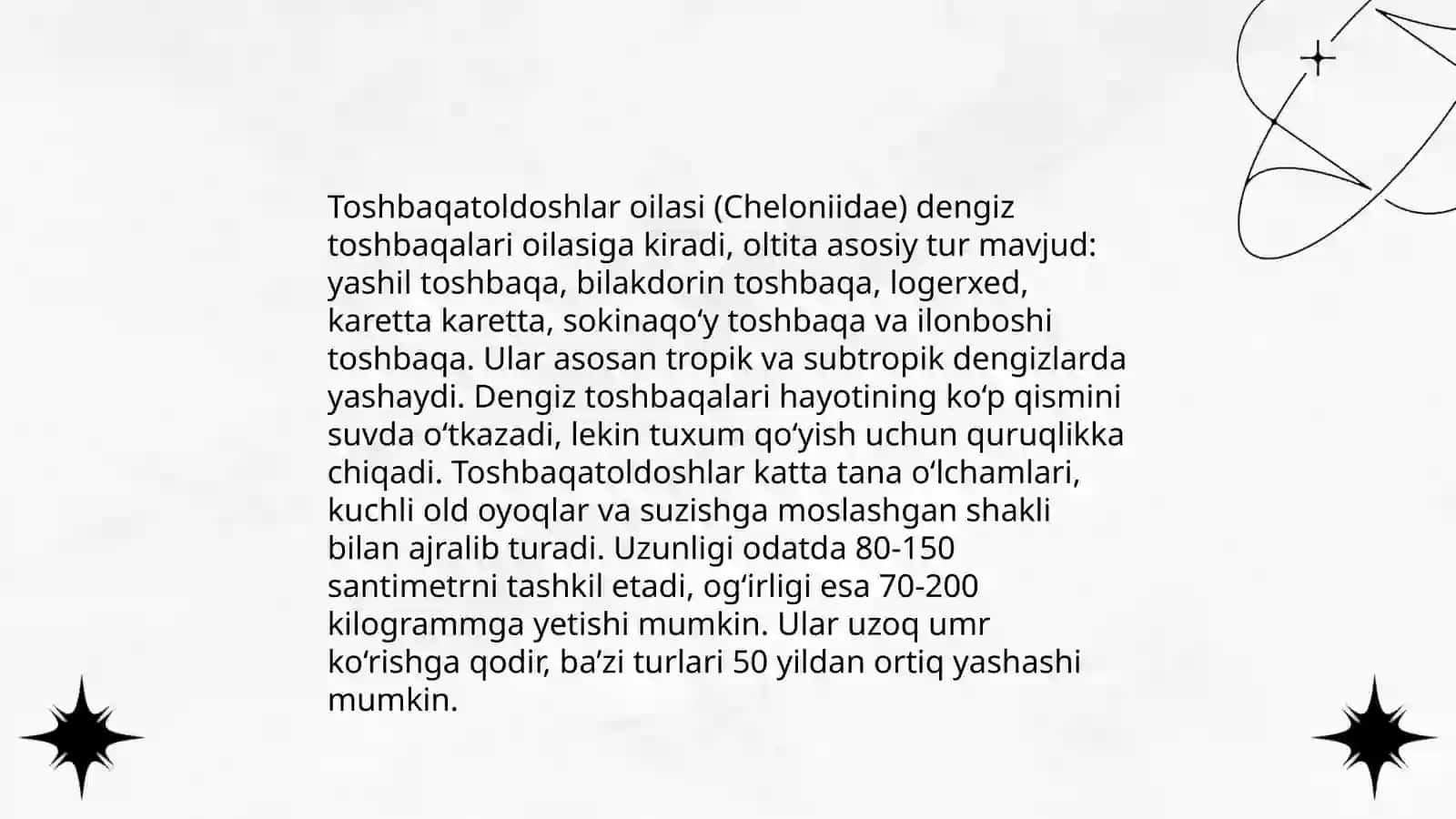 Toshbaqatoldoshlar oilasi 3