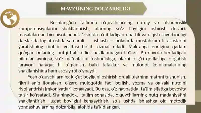 1-sinf ona tili va o‘qish savodxonligi darslari dalug'at ustida ishlash yo‘llari 3