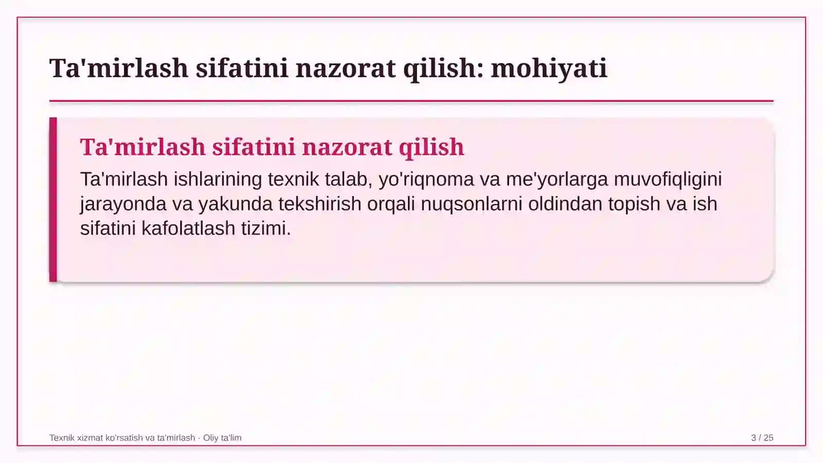 Avtoservis korxonalarida ta'mirlash ishlari sifatini nazorat qilish 3