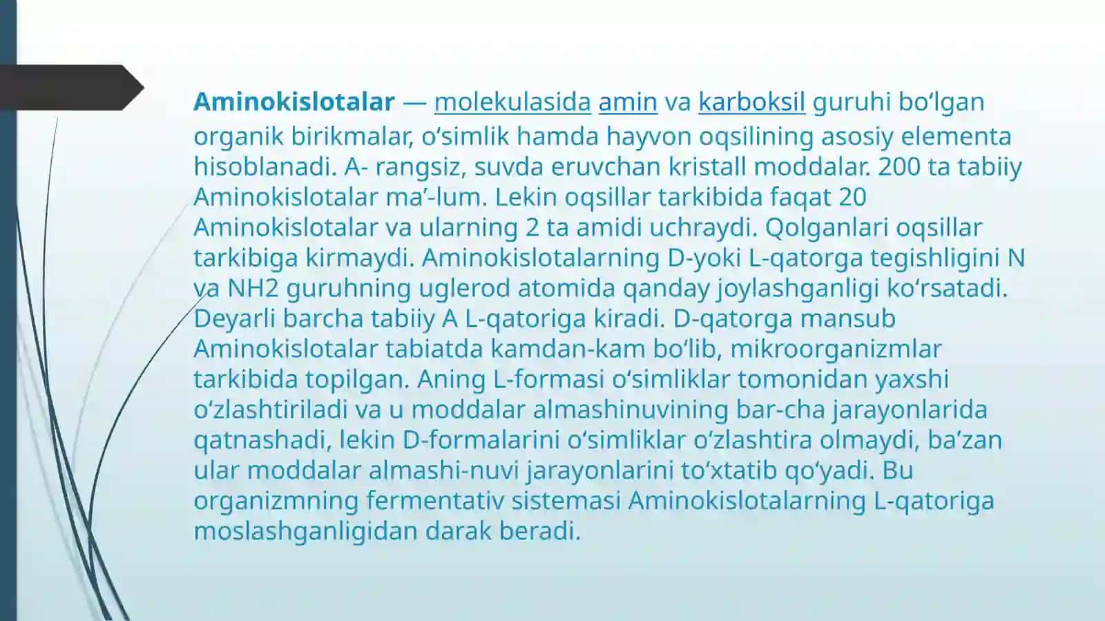 ALFA AMINOKISLOTALAR- KOFERMENTLAR, GARMONLAR VA VITAMINLARNING TARKIBIY QISMI SIFATIDA 3