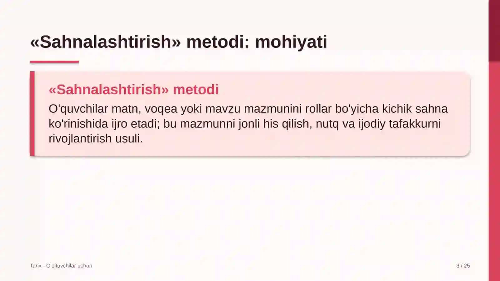 tarix darslarida sahnalashtirish metodidan foydalanish 7545 3