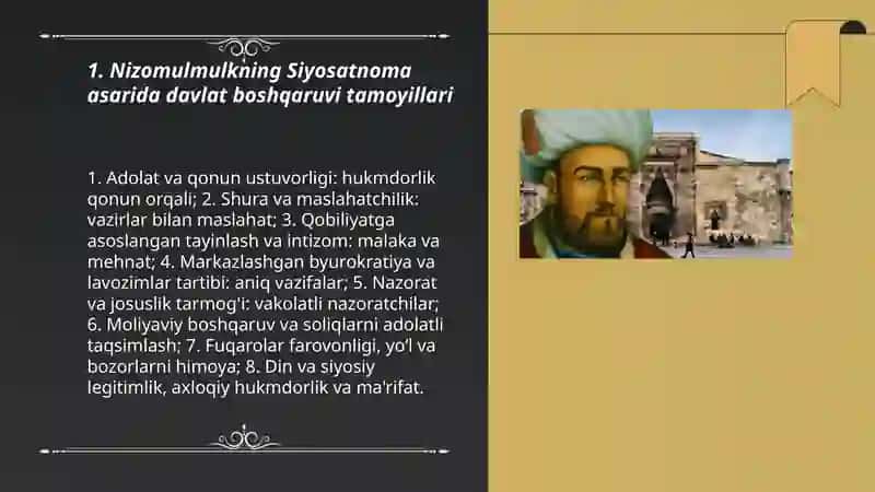 Nizomulmulkning Siyosatnoma asari bo'yicha jamiyat boshqaruviga oid g'oyalarni tahlil etish 3