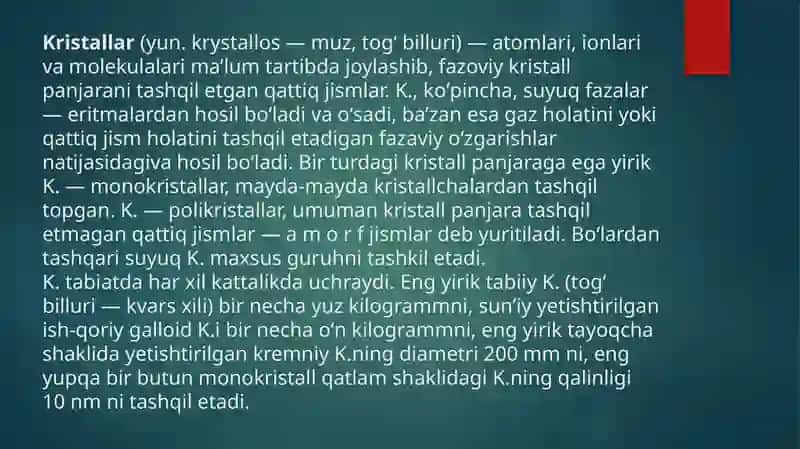 Kristallarning sohaviy nazariyasi 3