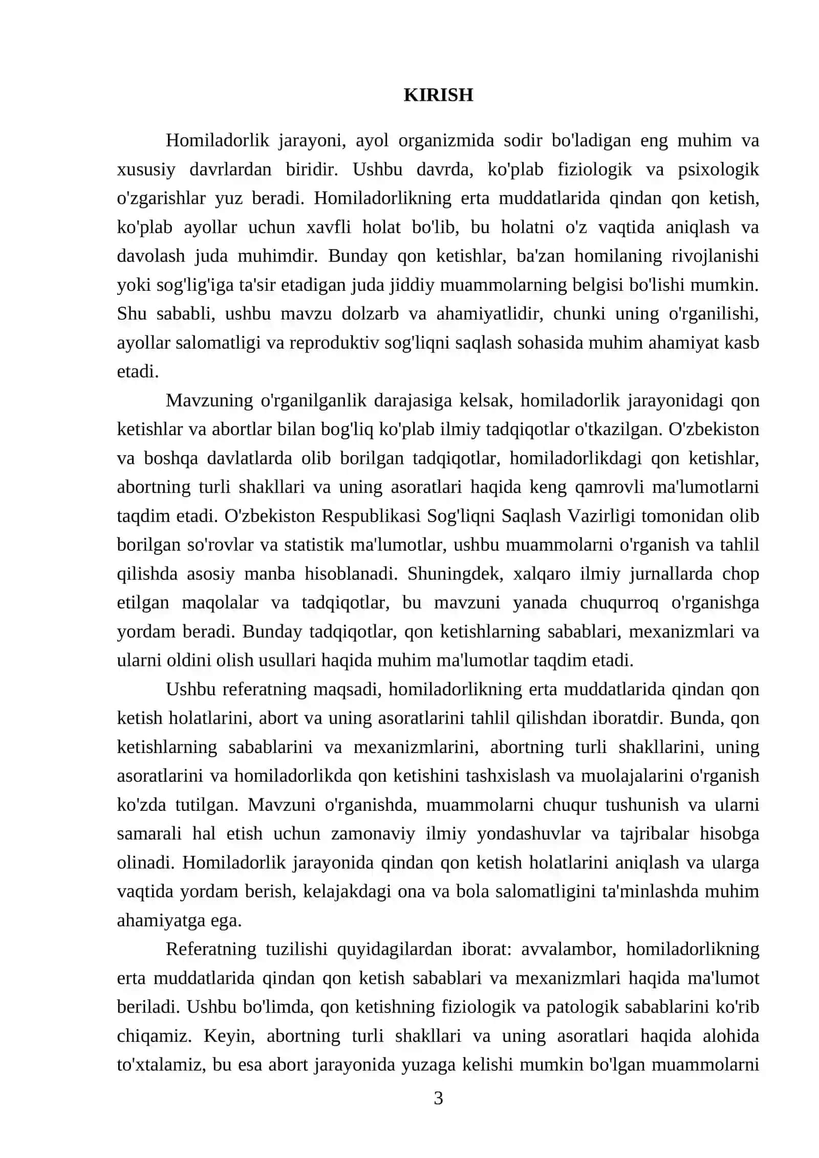 Homiladorlikning erta muddatlarida qindan qon ketish. Abort va uning asoratlari. Tashxislash. Olib borish 3