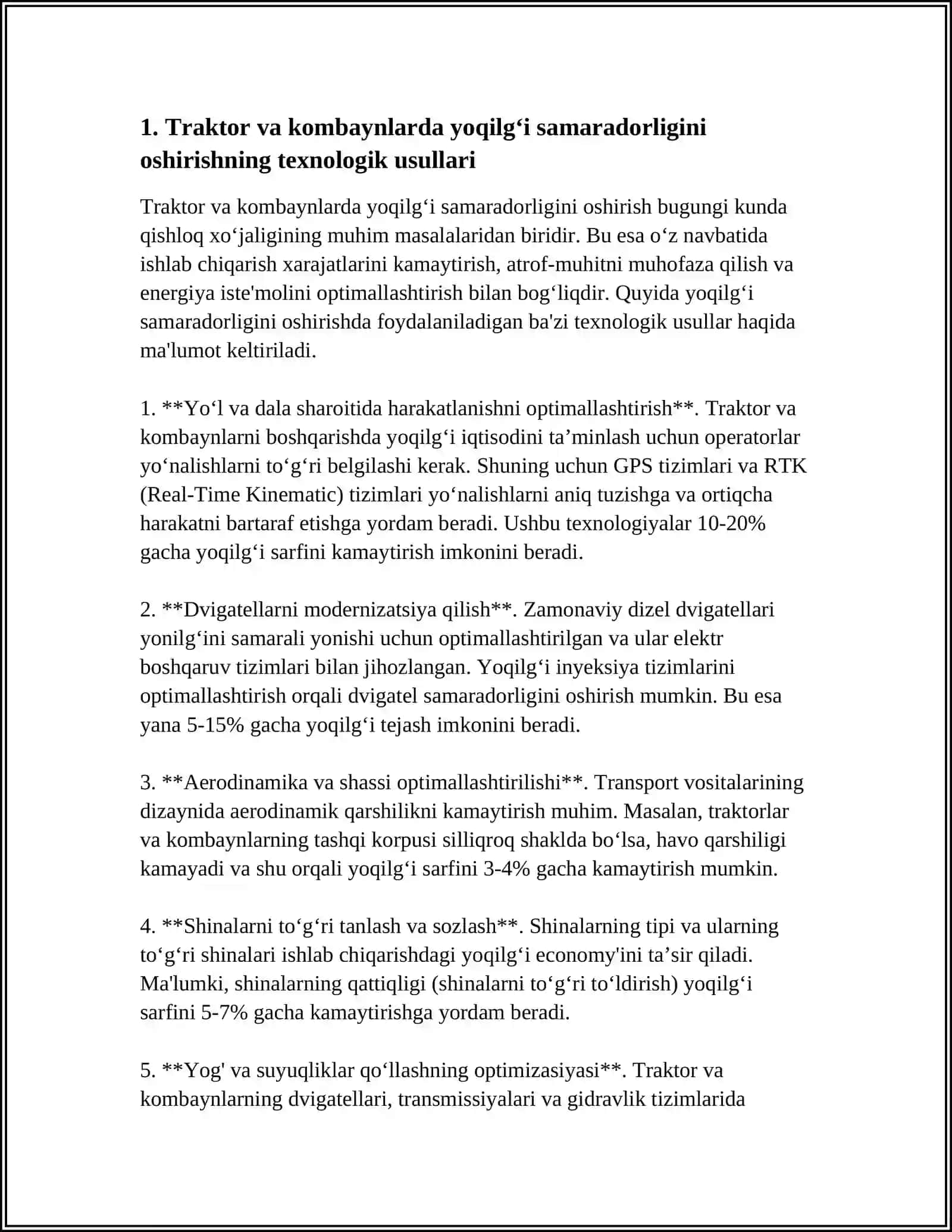 QISHLOQ XO'JALIK TEXNIKASIDA YOQILG'I SAMARADORLIGINI OSHIRISH ORQALI EKOLOGIK FOYDA 3