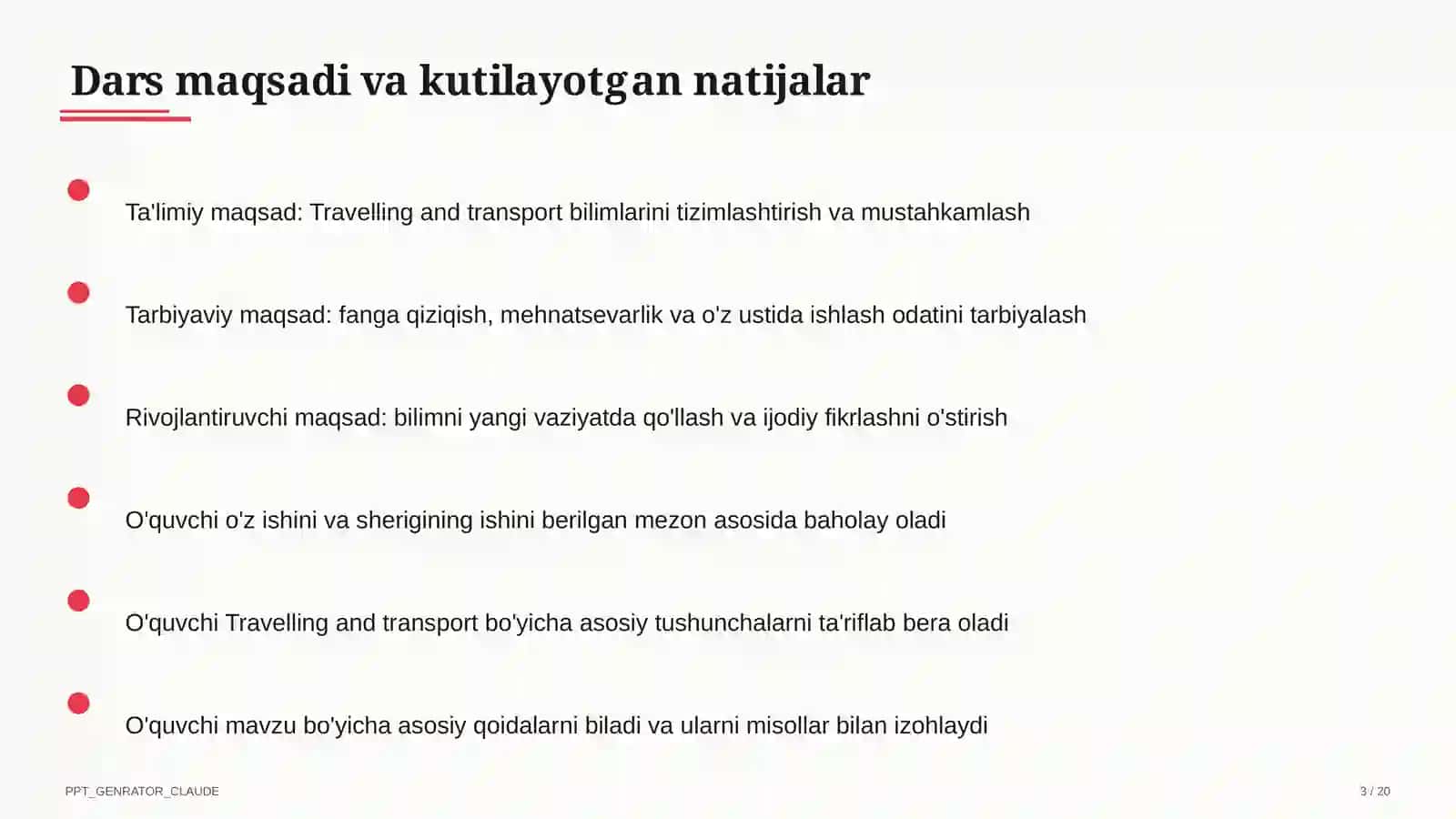 Travelling and transport (6-sinf) 3