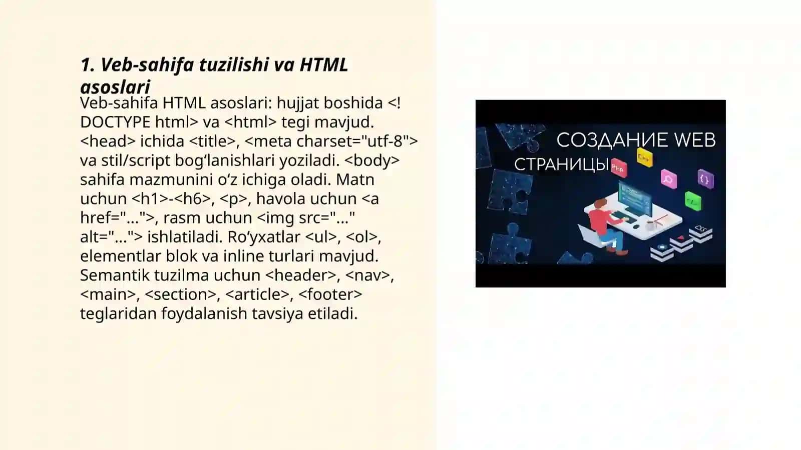 Veb-sahifa tuzilishi va HTML asoslari 3