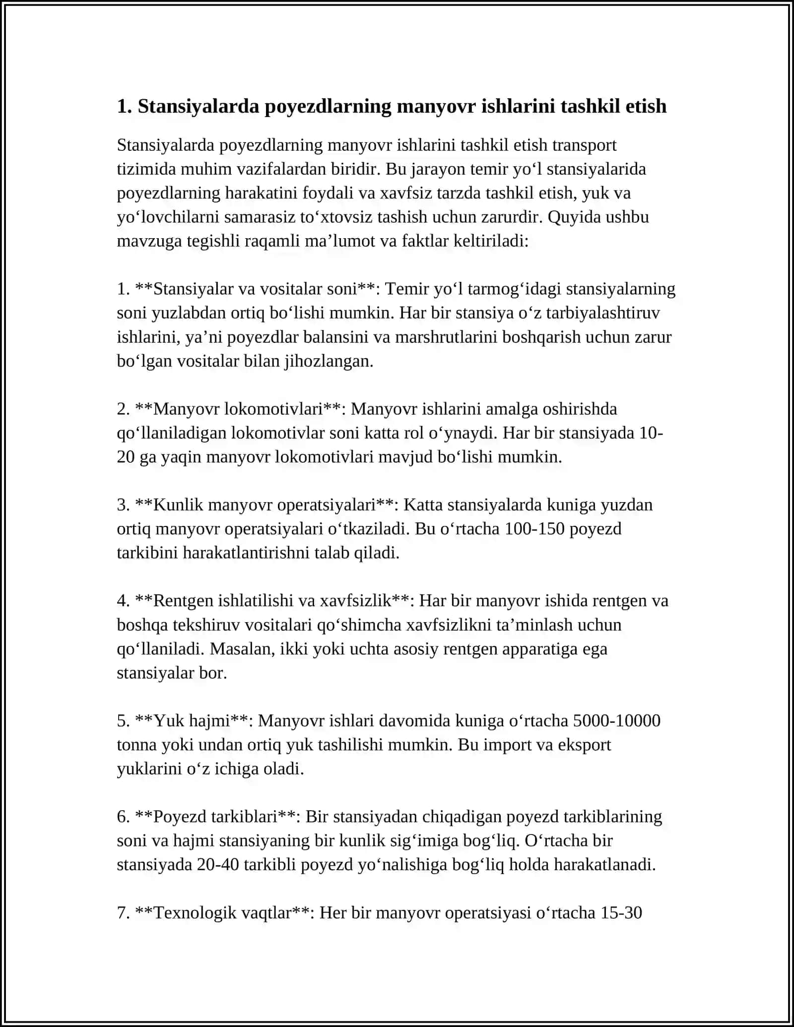 STANSIYALARIDA MANYOVR ISHLARINI TASHKIL ETISH. MANYOVR TEZLIGI 3
