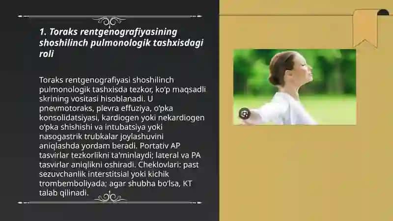 Nafas a'zo kasalliklarining kompleks nur tashhisoti Pulmonologiyada shoshilinch holatlar nur tashxisi 3