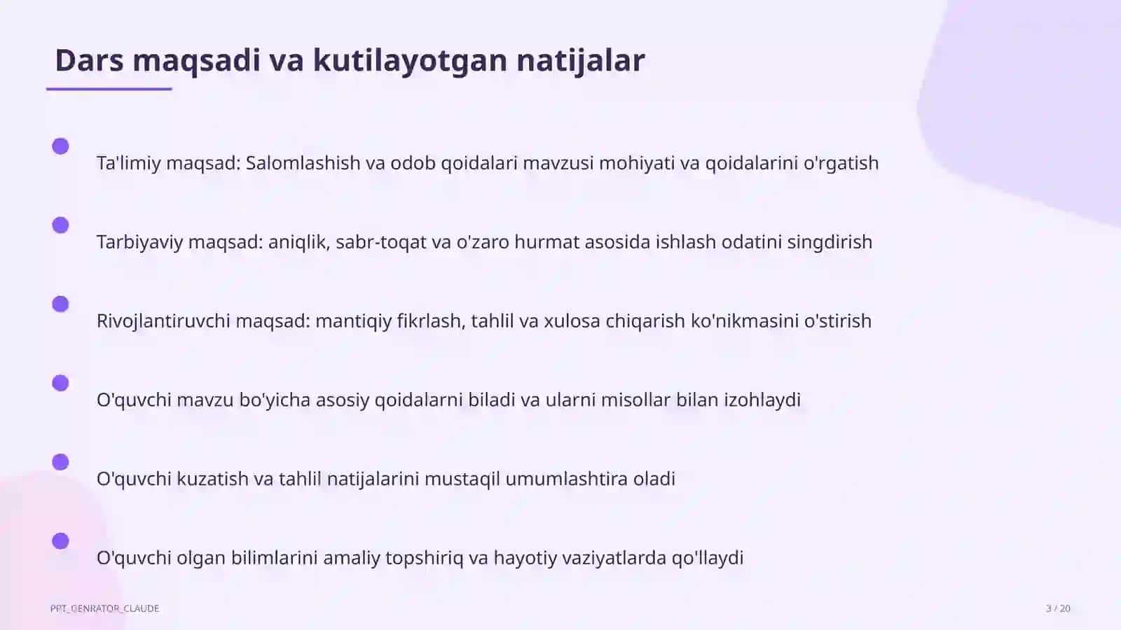 Salomlashish va odob qoidalari (1-sinf) 3
