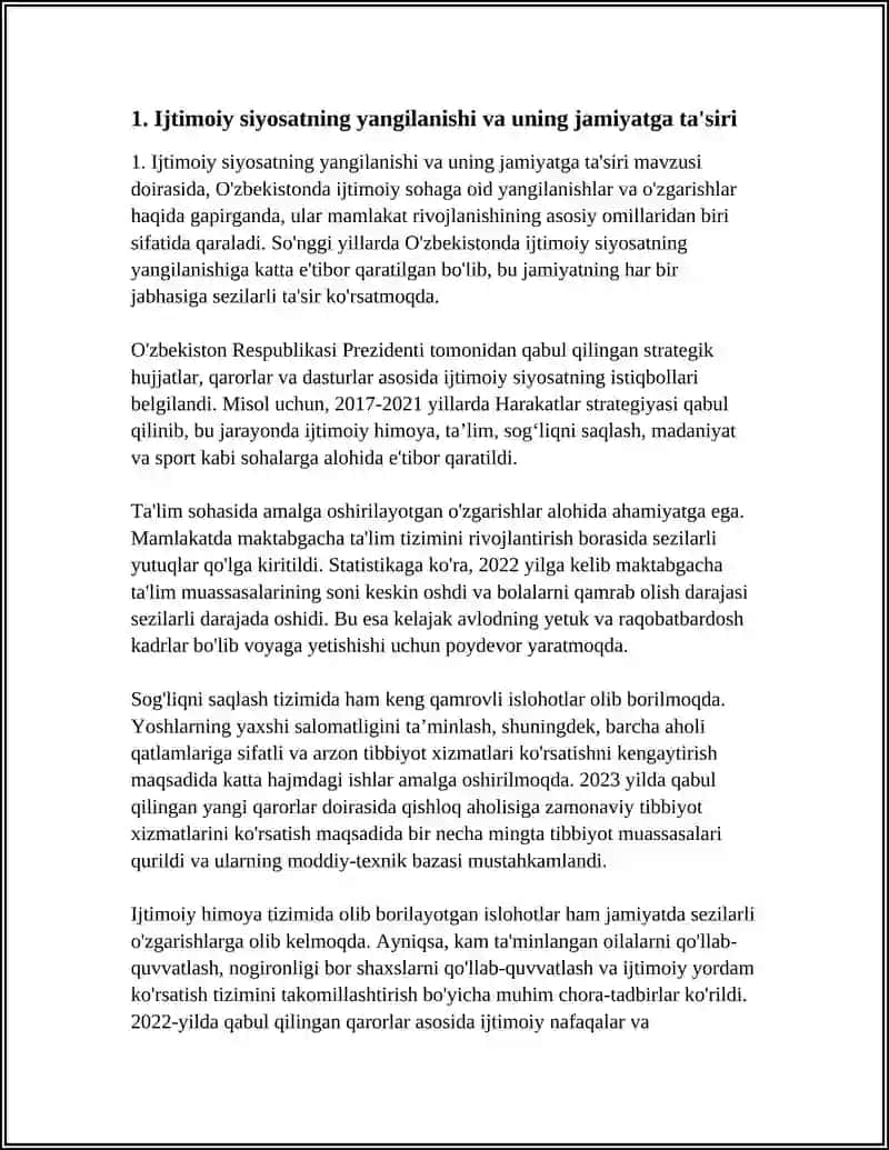 O'ZBEKISTONDA IJTIMOIY SOHADA AMALGA OSHIRILAYOTGAN O'ZGARISHLAR 3