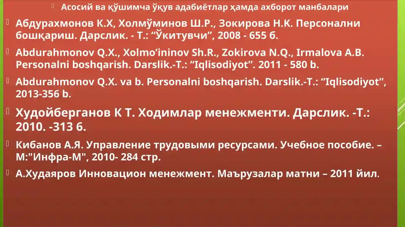 Мустақил таълим мавзулари 3