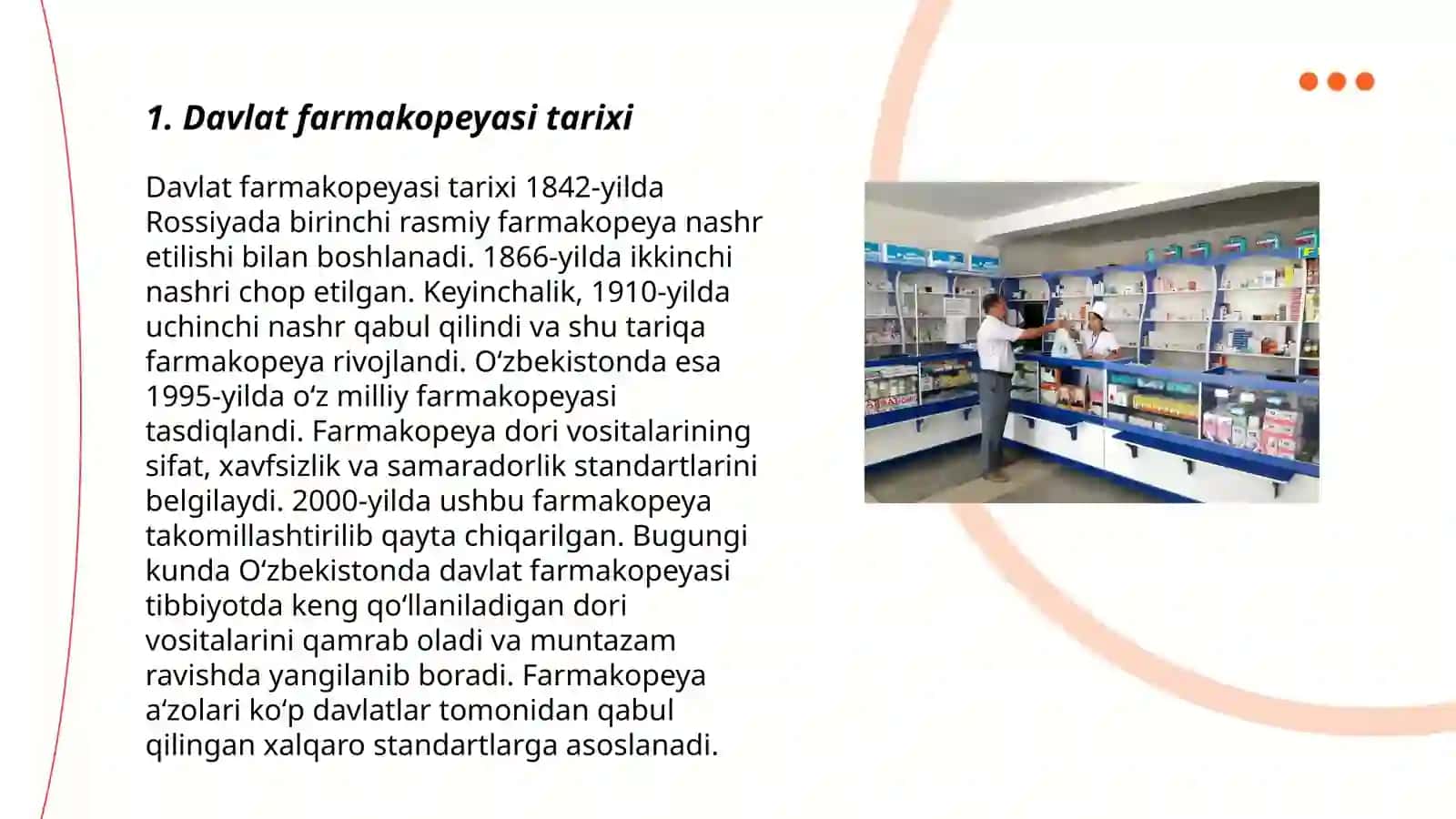 Davlat farmakopeyasi.Tarixi tuzilishi Dori turlari texnologiyasida qôllaniladigan terminlar Dorixona sharoitda dori ishlab chiqarish qoidalari 3