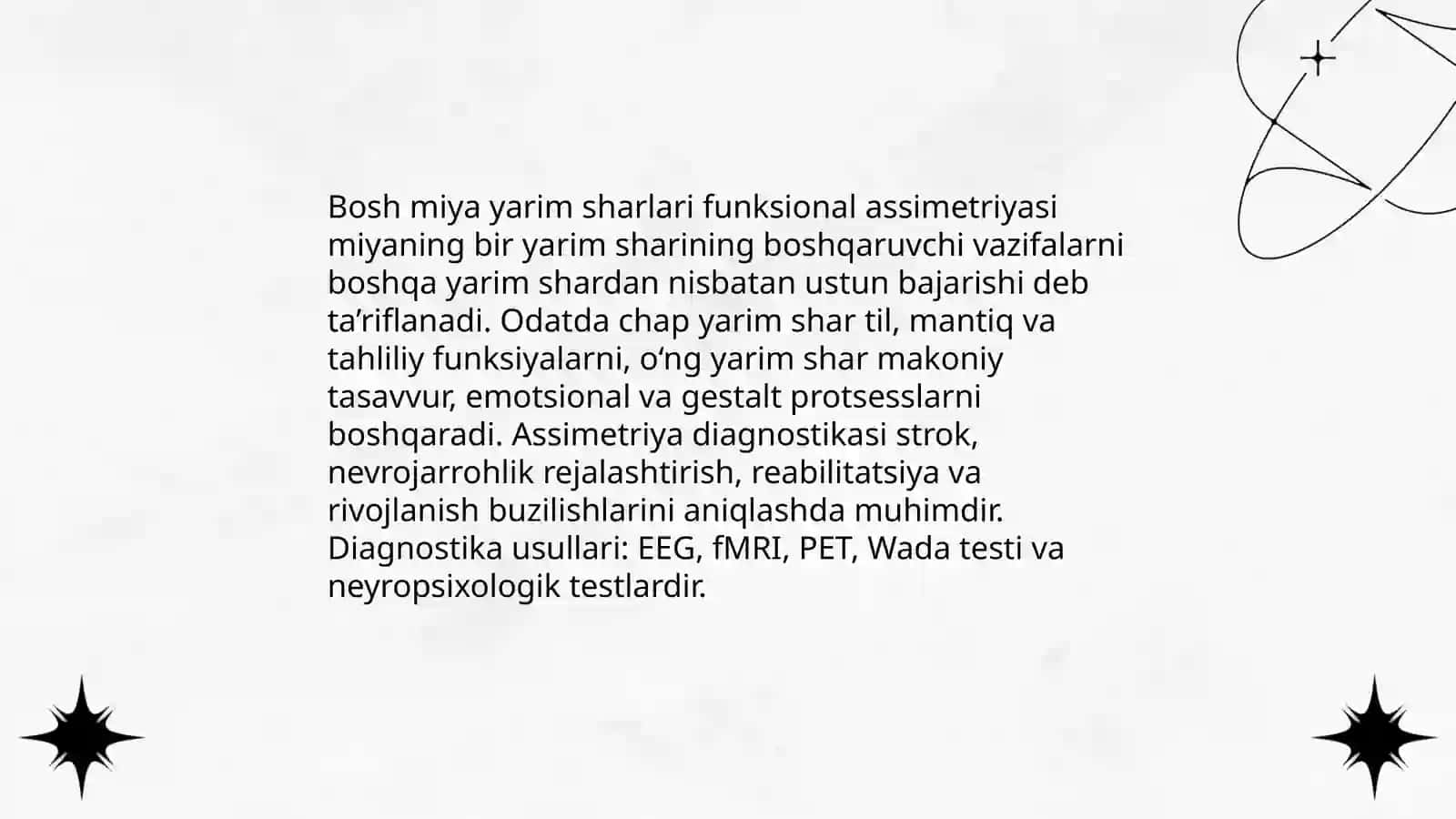 Bosh miya yarim sharlari funksional assimetriyasi diagnostikasi 3