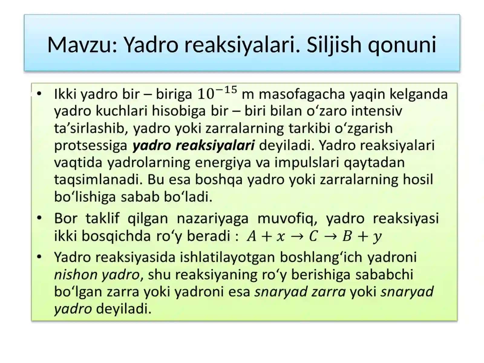 “Yadro reaksiyalari. Siljish qonuni” mavzusida 11-sinflar uchun tayyorlangan dars taqdimoti. 3