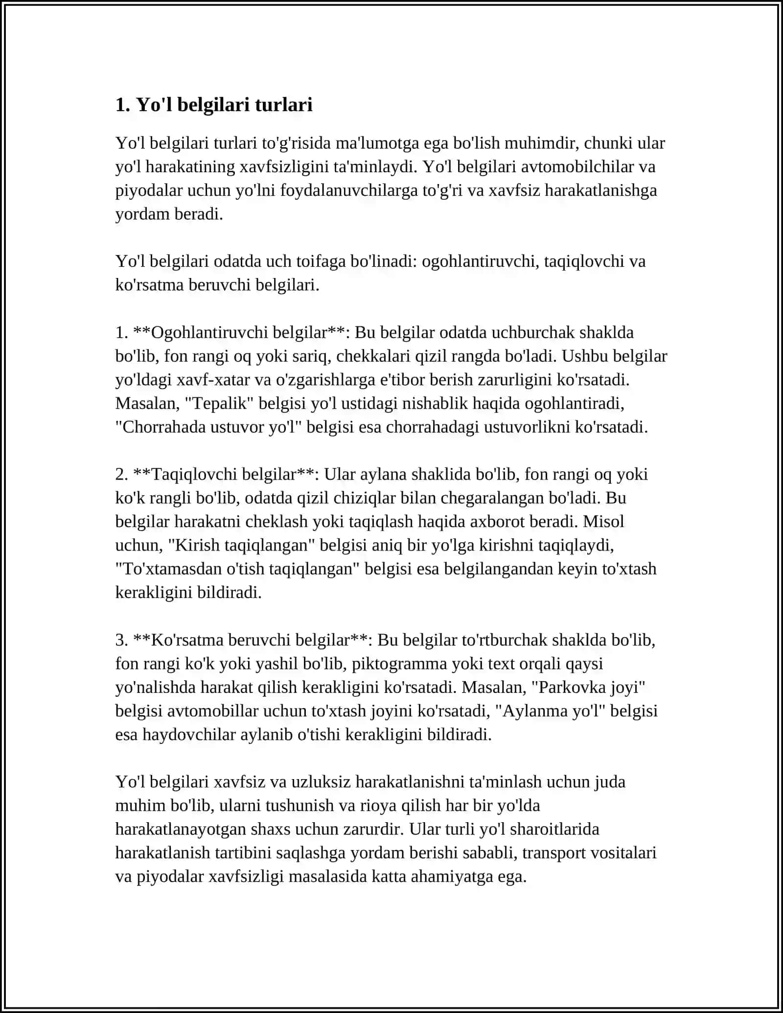 YOʻL BELGILARINI OʻRNATISHGA QOʻYILADIGAN TALABLAR 3
