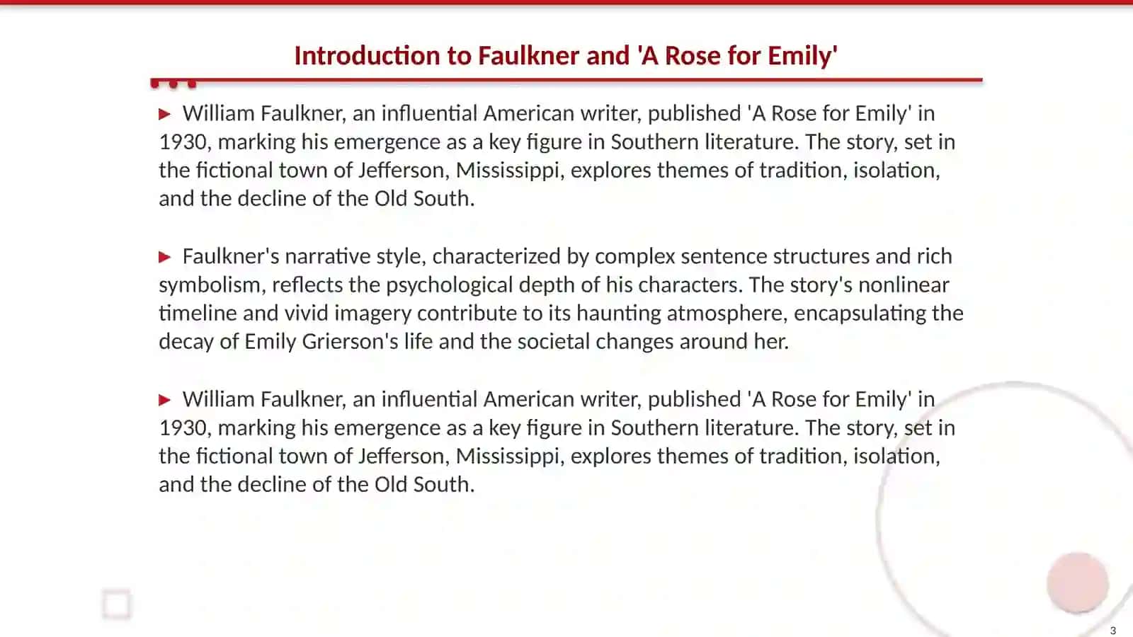 Poetics of W. Faulkner's novel "A Rose for Emily" 3