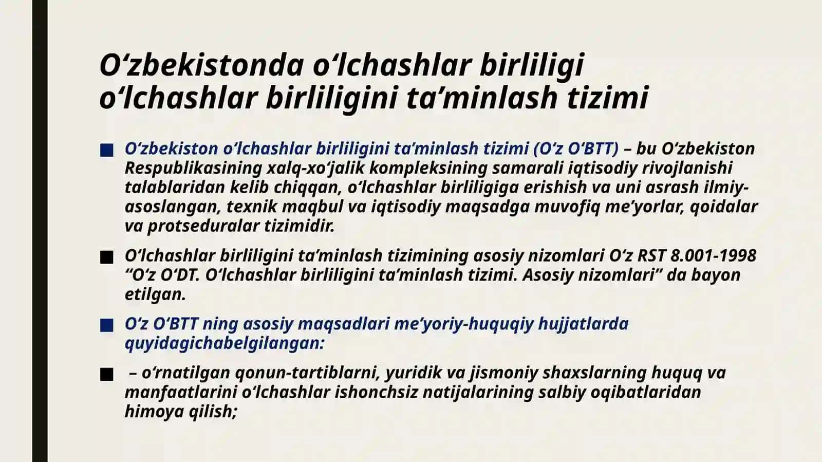 O‘ZBEKISTONO‘LCHASHLAR BIRLIGINI TA’MINLASH TIZIMI. XUQUQIY ASOSLARI VA NIZOMLARI 3