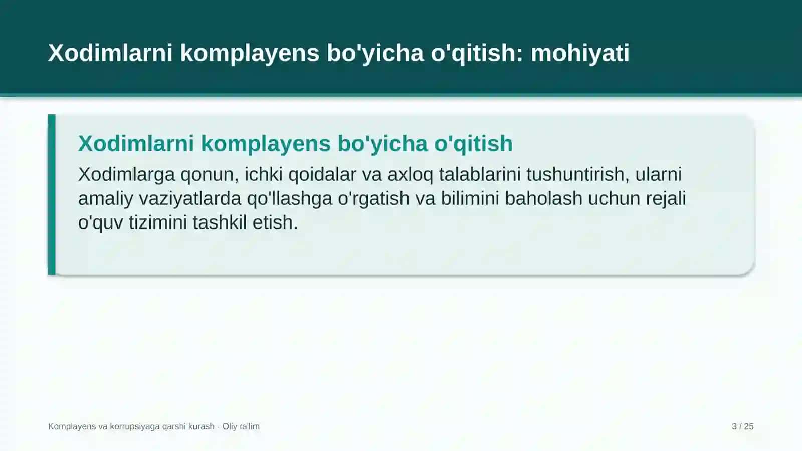 Ijod maktablarida xodimlarni komplayens bo'yicha o'qitish 3