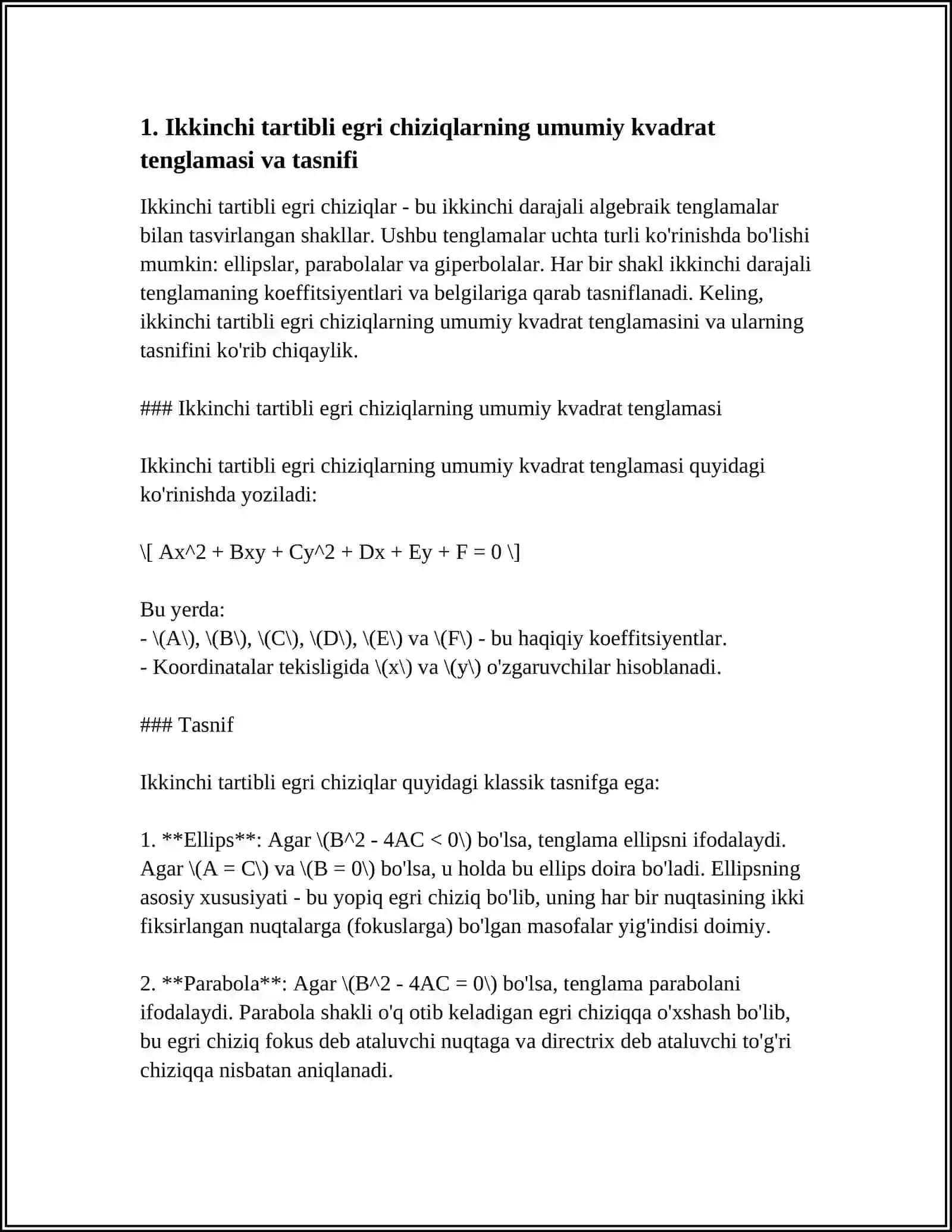 IKKINCHI TARTIBLI EGRI CHIZIQLAR.AYLANA,PARABOLA VA ELLIPS. IKKINCHI TARTIBLI CHIZIQLARNING TEXNIKADA QOʻLLANILISHI 3