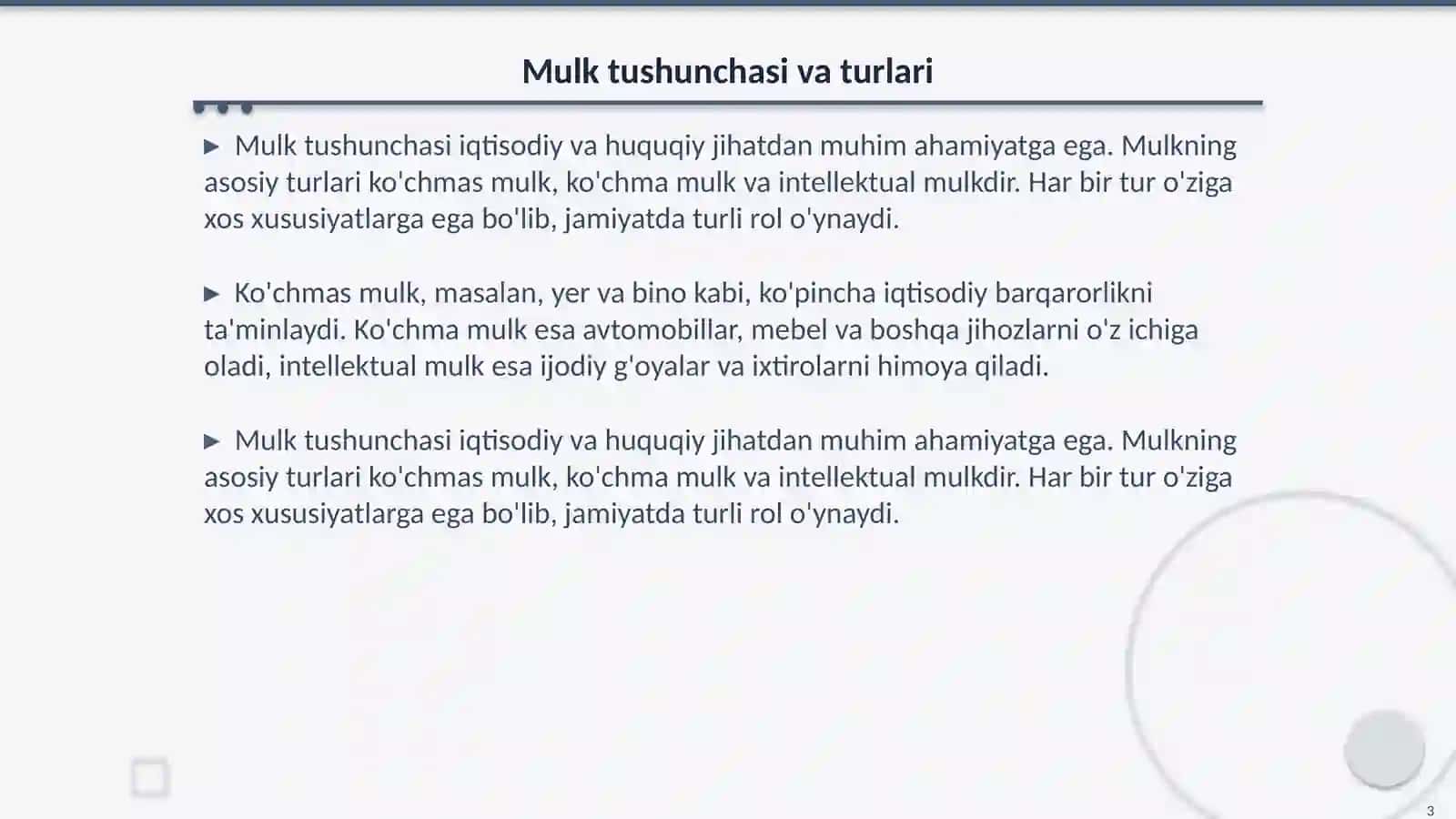 Mulk va mulkchilik munosabatlari 3