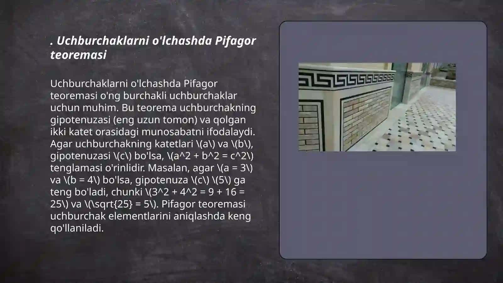 Uyni tamirlash Va dizayn loyihasini tayyorlashda fifagor teoremasini tatbiqi 3