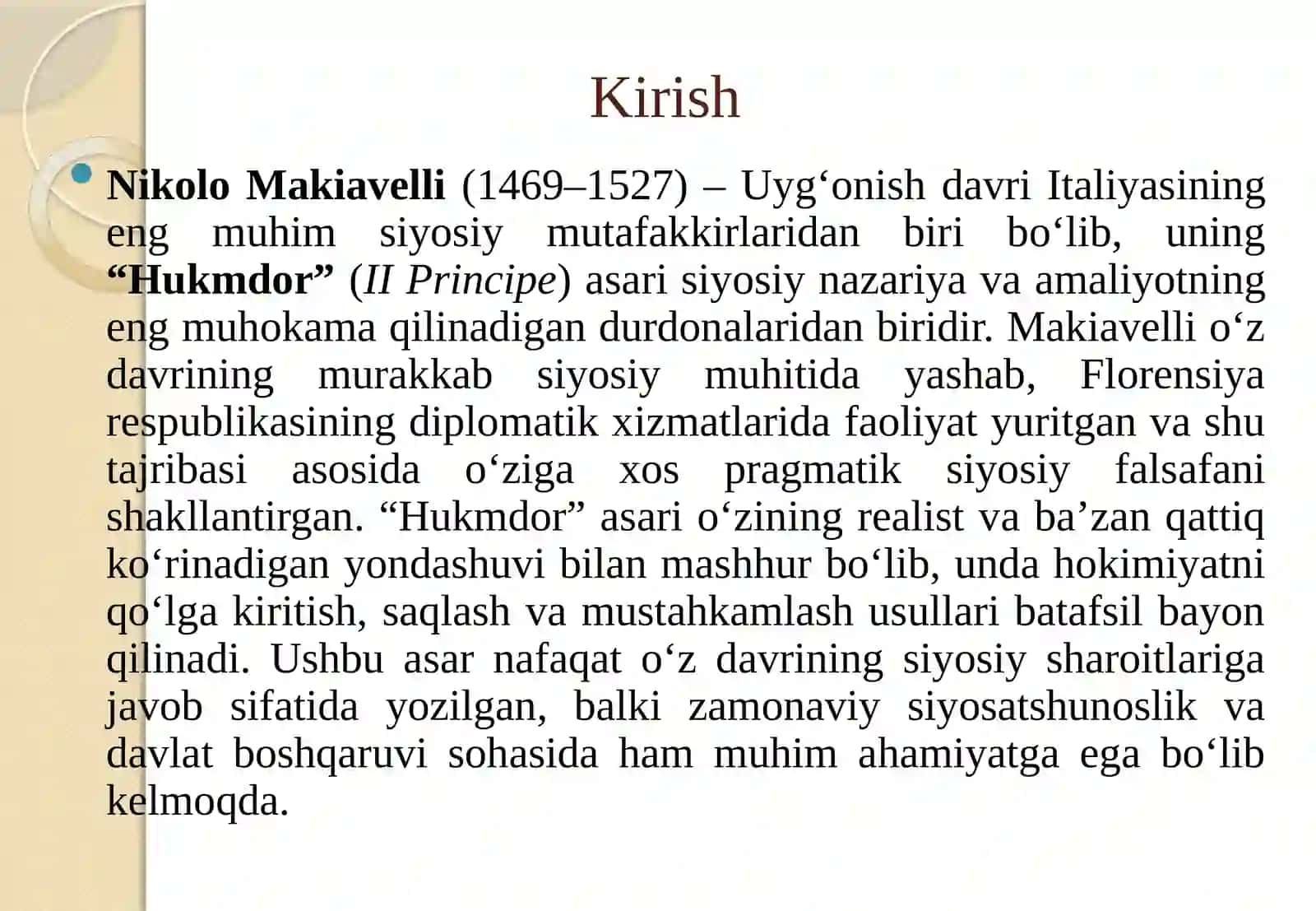 Makiavellining “Xukmdor” asari 3